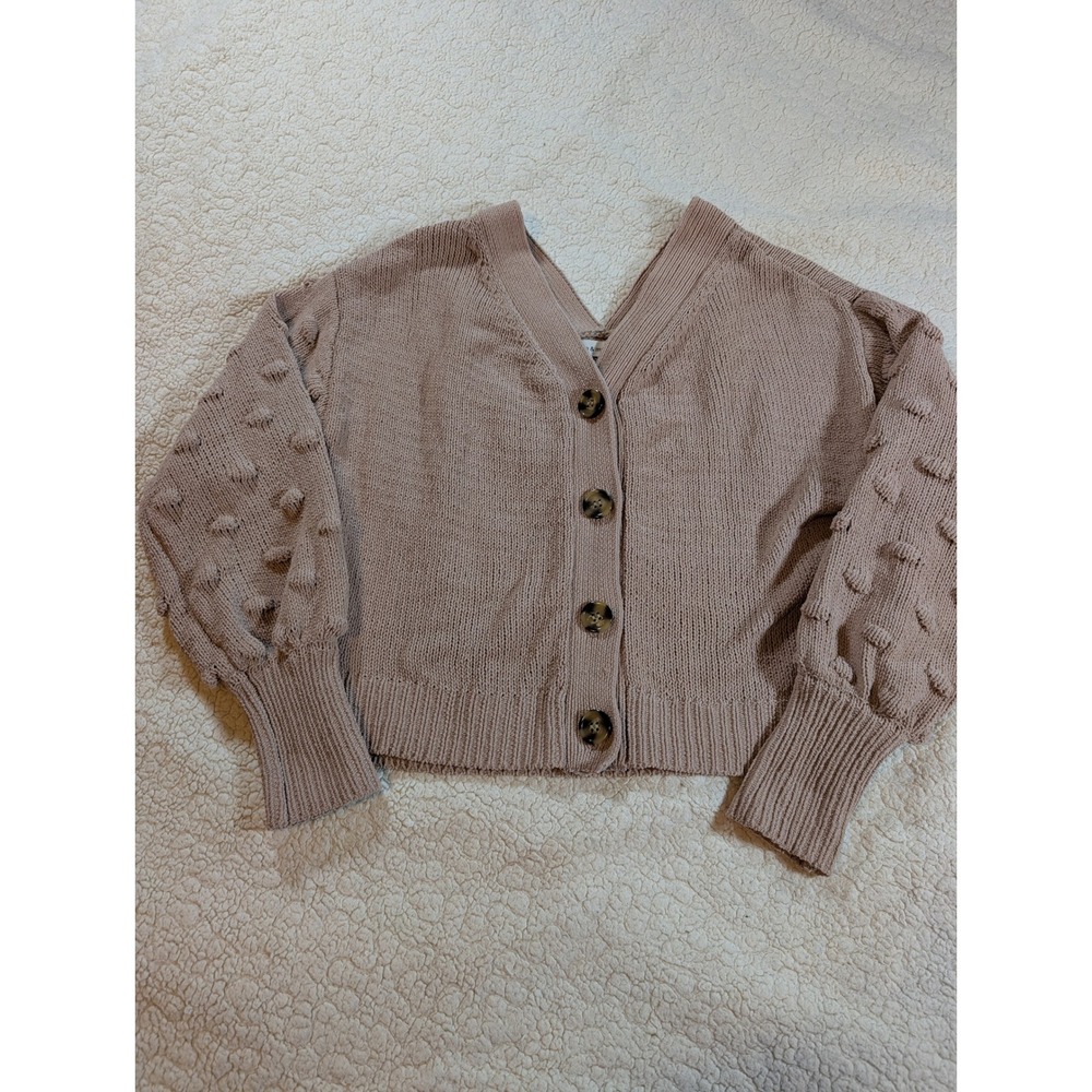 Moon & Madison Mauve Taupe Bobble Sleeve Cropped Cardigan Sweater XS